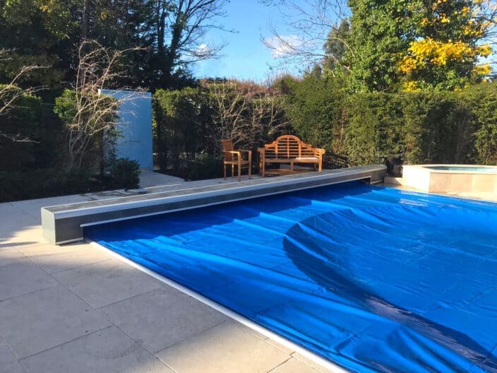 blue swimming pool cover