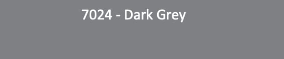 Dark grey rectangular swatch shows centered white text 7024 - Dark Grey against a slightly lighter grey background.
