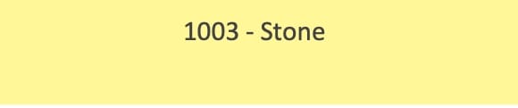 A pale-yellow rectangular swatch displays centered dark-gray text 1003 - Stone, resembling a paint or fabric sample tag set against a white background with narrow top and bottom borders.