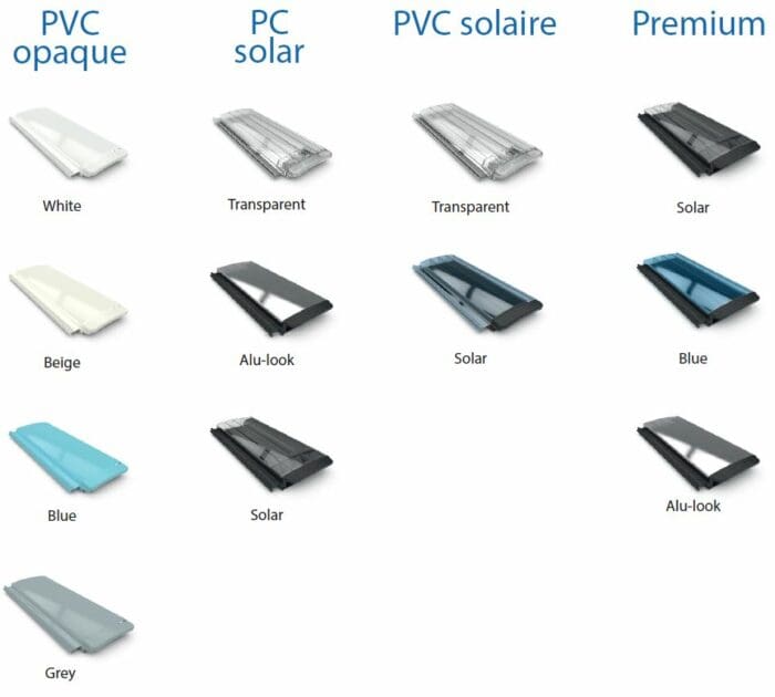 Rooflight and roofing panel samples with color options