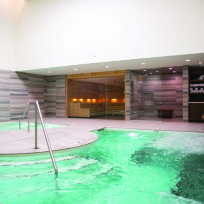 Indoor whirlpool spa pool with LED lighting