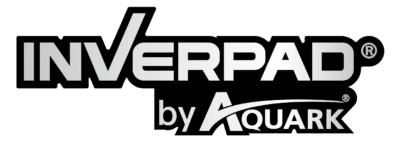 INVERPAD® by AQUARK® logo displayed as bold silver letters with black outline and swoosh, centered on a white background.
