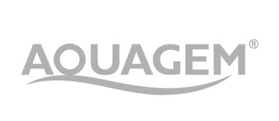 AQUAGEM® appears in large grey uppercase letters above a smooth wave-shaped grey underline on a white background.